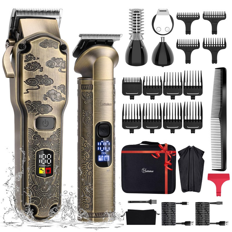 Hatteker Professional Hair Clippers for Men Beard Trimmer Clippers and Trimmer Set Waterproof T-Blade Trimmer Cordless Grooming Kit Nose Body Hair Trimmer Barber Clippers Hair Cutting Kit - Image 1