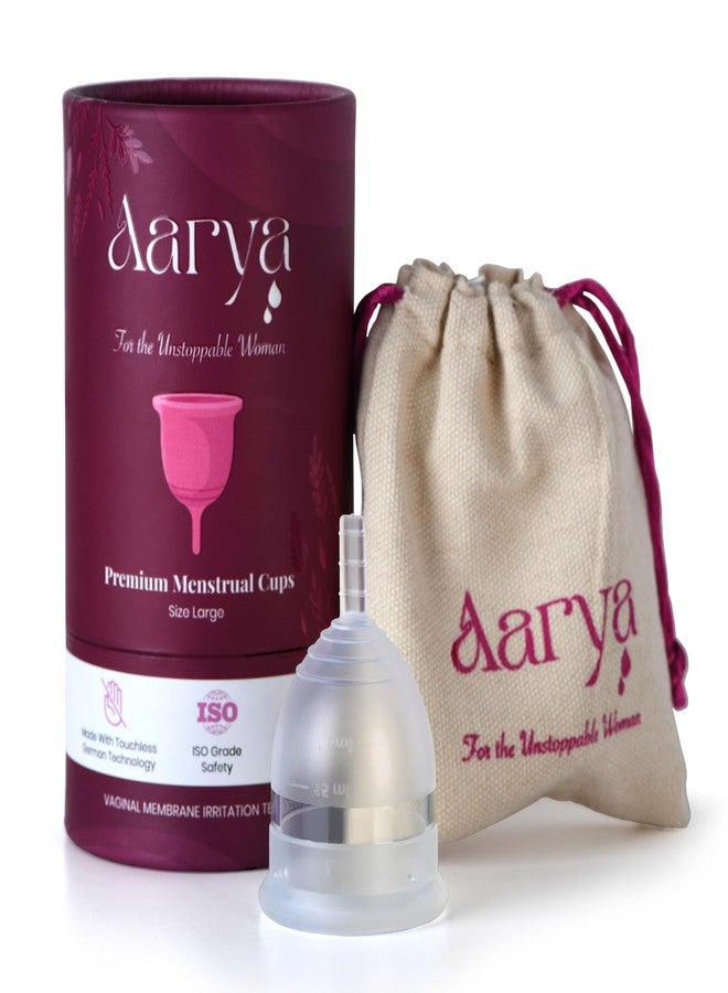 AARYA Reusable Menstrual Cup | Ultra Soft & Odourless | Medical Grade Silicone | Leak Free for 8-10 Hours | FDA Approved | Includes Protective Pouch | Pack of 1 (Large), Transparent - Image 1