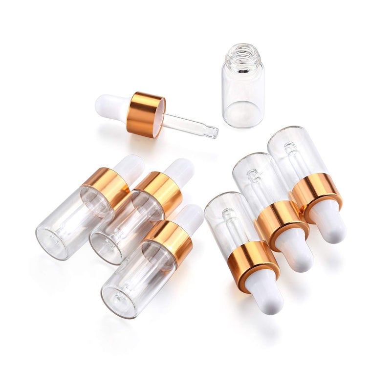 USRommaner 50 Pack,3ml Clear Glass Dropper Vial for Essential Oils,Empty Mini Glass Eye Dropper Bottle With Golden Aluminum Lid,Pure Glass Pipette Travel Sample Test Liquid Container-Pipette&Funnel Included - Image 4