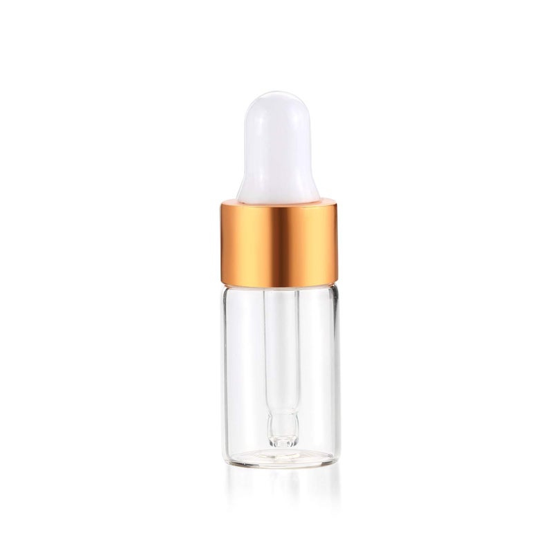 USRommaner 50 Pack,3ml Clear Glass Dropper Vial for Essential Oils,Empty Mini Glass Eye Dropper Bottle With Golden Aluminum Lid,Pure Glass Pipette Travel Sample Test Liquid Container-Pipette&Funnel Included - Image 2