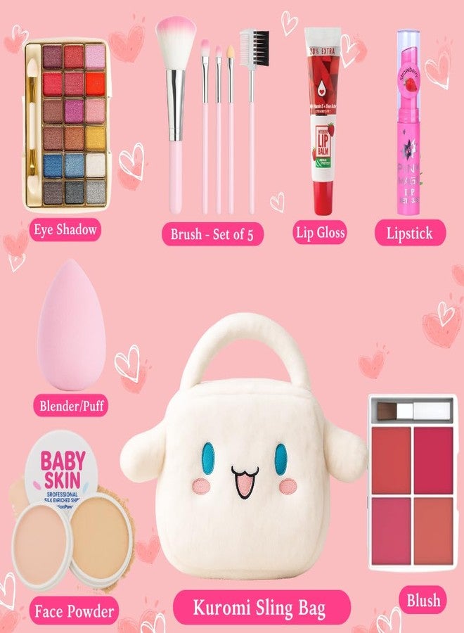 Linivya Makeup Kit for Girls & Teens - 16 PCS Washable & Non-Toxic Beauty Set with Cute Kuromi White Sling Bag - Safe and Easily washable for Ages 7-16 years old - Gift Set with Brushes, Lip Gloss, Eyeshadow & More - Image 3