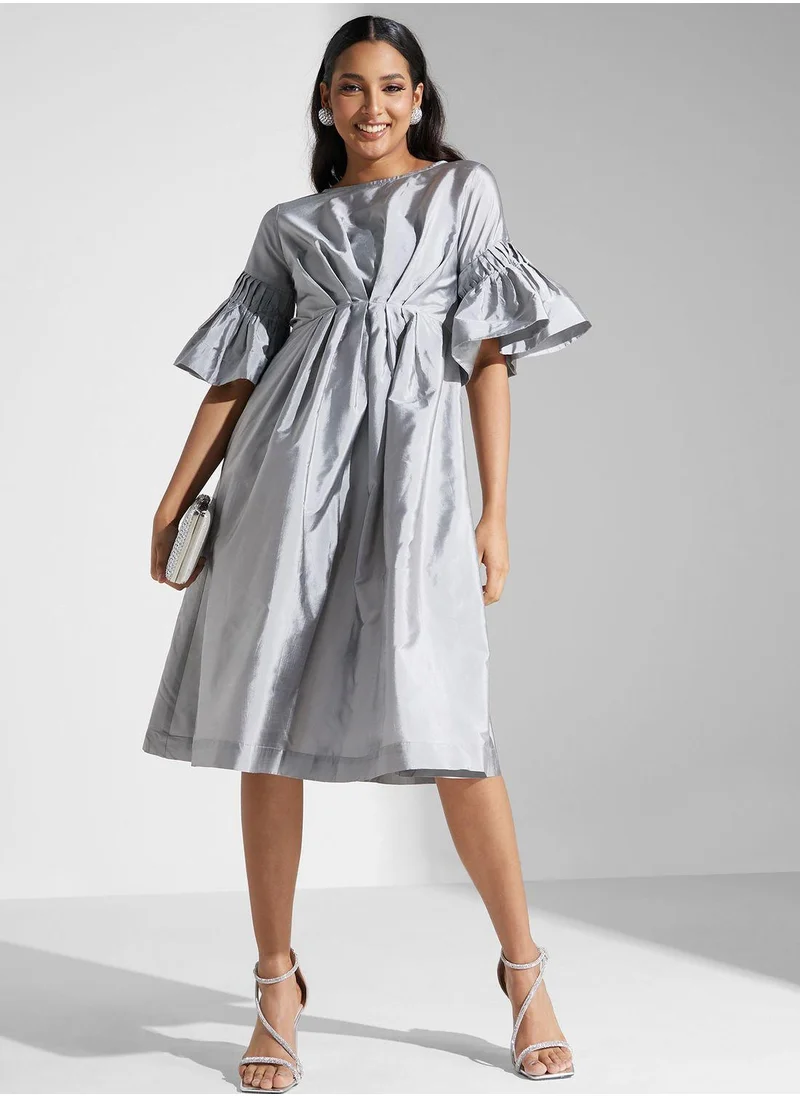 SINOIR Flared Sleeve Tiered Dress