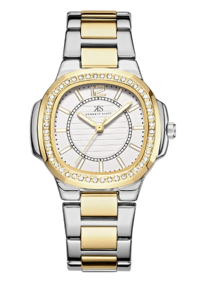 KENNETH SCOTT Kenneth Scott K24507-TBTW Women's Analog Display Watch & Stainless Steel Strap Silver