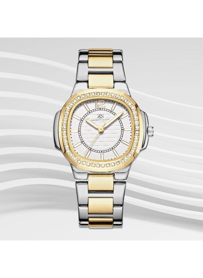 KENNETH SCOTT Kenneth Scott K24507-TBTW Women's Analog Display Watch & Stainless Steel Strap Silver  - Image 2