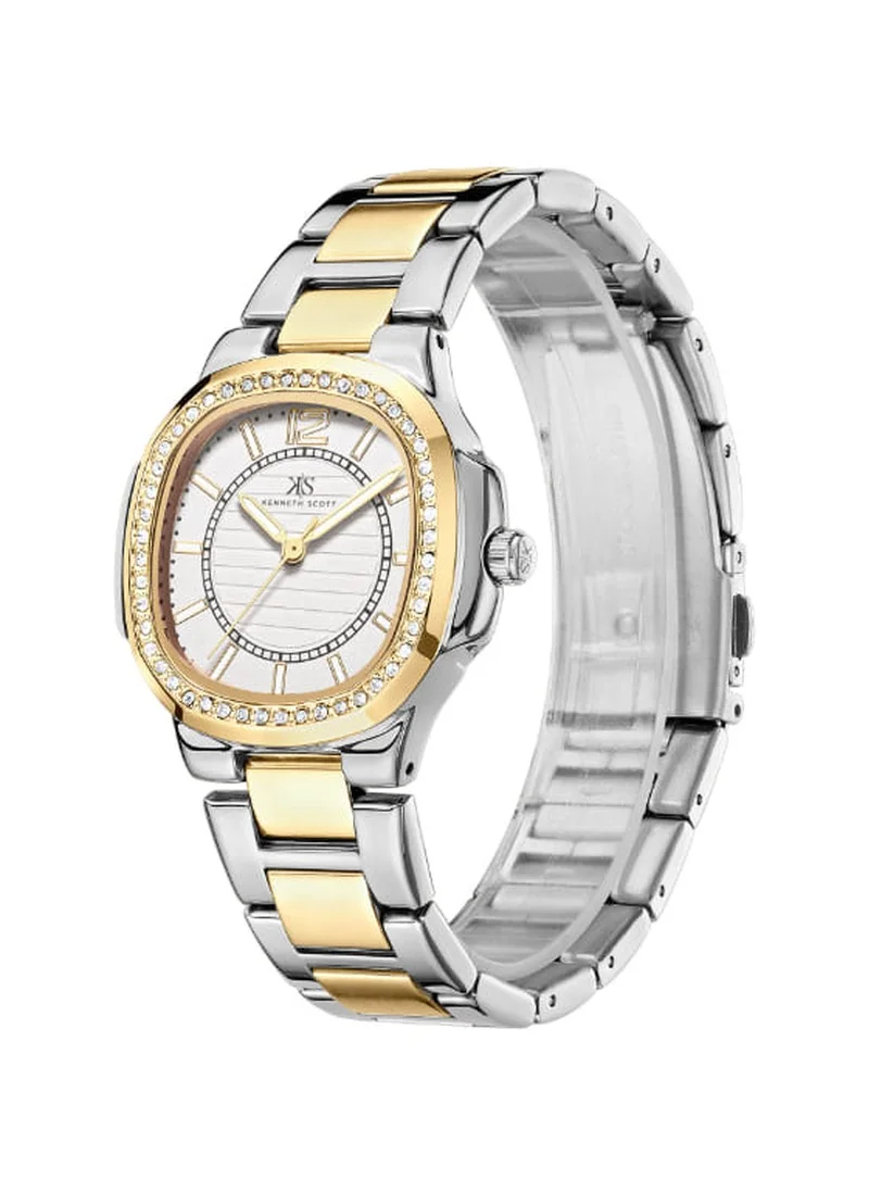 KENNETH SCOTT Kenneth Scott K24507-TBTW Women's Analog Display Watch & Stainless Steel Strap Silver