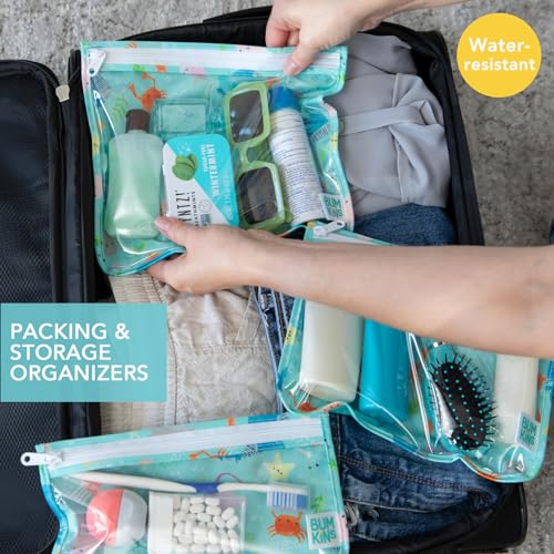 Bumkins Travel Bag, Toiletry, TSA Approved Pouch, Zip Bag, Quart Size Airline Compliant, Clear-Sided, Baby, Diaper Bag Organization, Makeup, Accessories, Packing, Set of 3 Sizes, Ocean Life Blue - Image 2