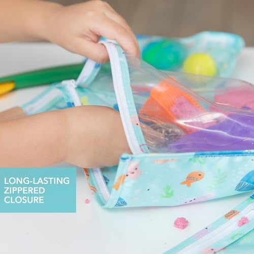 Bumkins Travel Bag, Toiletry, TSA Approved Pouch, Zip Bag, Quart Size Airline Compliant, Clear-Sided, Baby, Diaper Bag Organization, Makeup, Accessories, Packing, Set of 3 Sizes, Ocean Life Blue - Image 4
