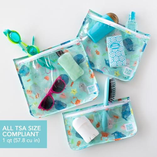 Bumkins Travel Bag, Toiletry, TSA Approved Pouch, Zip Bag, Quart Size Airline Compliant, Clear-Sided, Baby, Diaper Bag Organization, Makeup, Accessories, Packing, Set of 3 Sizes, Ocean Life Blue - Image 3