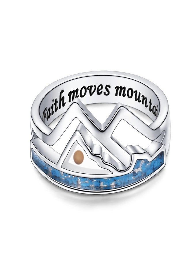 DAOCHONG S925 Sterling Silver Mountain Ring,Mustard Seed Ring Christian Jewelry, Faith Rings for men, Silver Hill Inspirational Religious Jewelry Birthday Christmas Gift for Men and Women (8) - Image 1