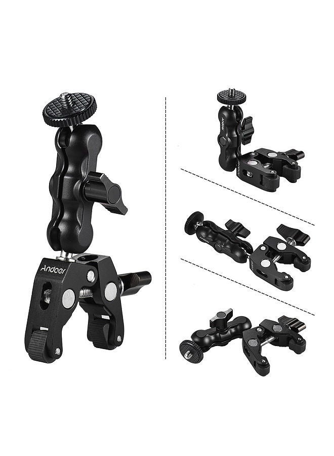 Multi-functional Clamp Ball Mount Clamp Articulating Friction Arm Super Clamp with 1/4 Inch Screw for GPS Monitor LED Video Light Flash Light Microphone