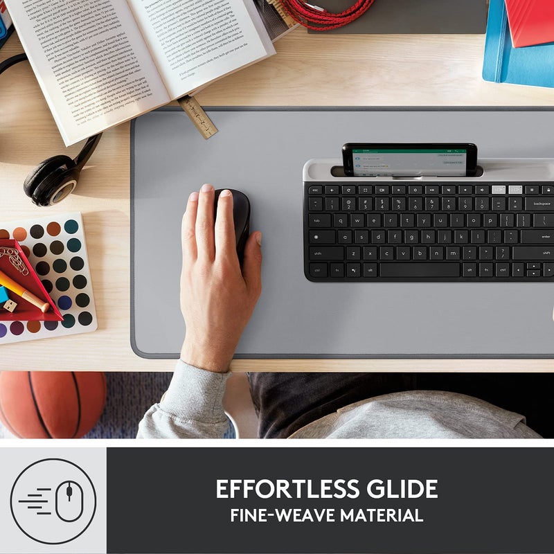 Logitech Desk Mat - Studio Series, Multifunctional Large Desk Pad, Extended Mouse Mat, Office Desk Protector with Anti-slip Base, Spill-resistant Durable Design, in Mid-Grey - Image 5