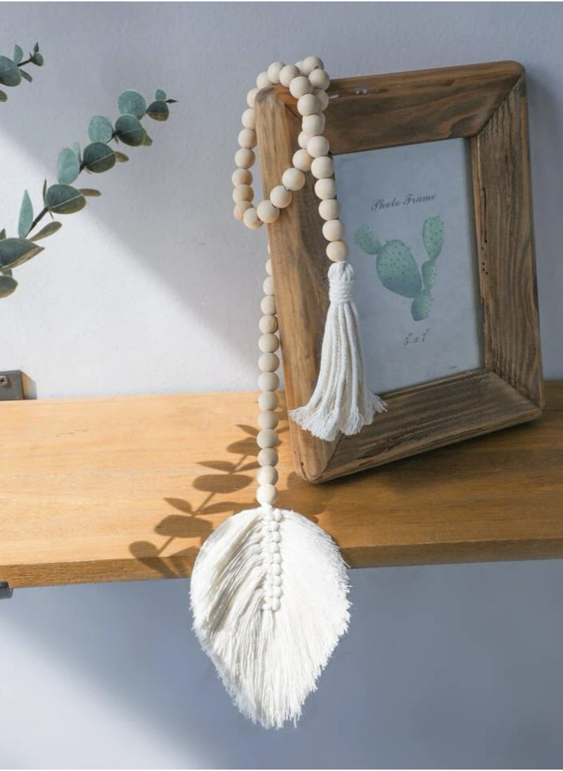 Kutis 1-Piece Bohemian Wooden Beaded Garland With Tassel Rustic Look Brown/White 93Centimeter  - Image 3