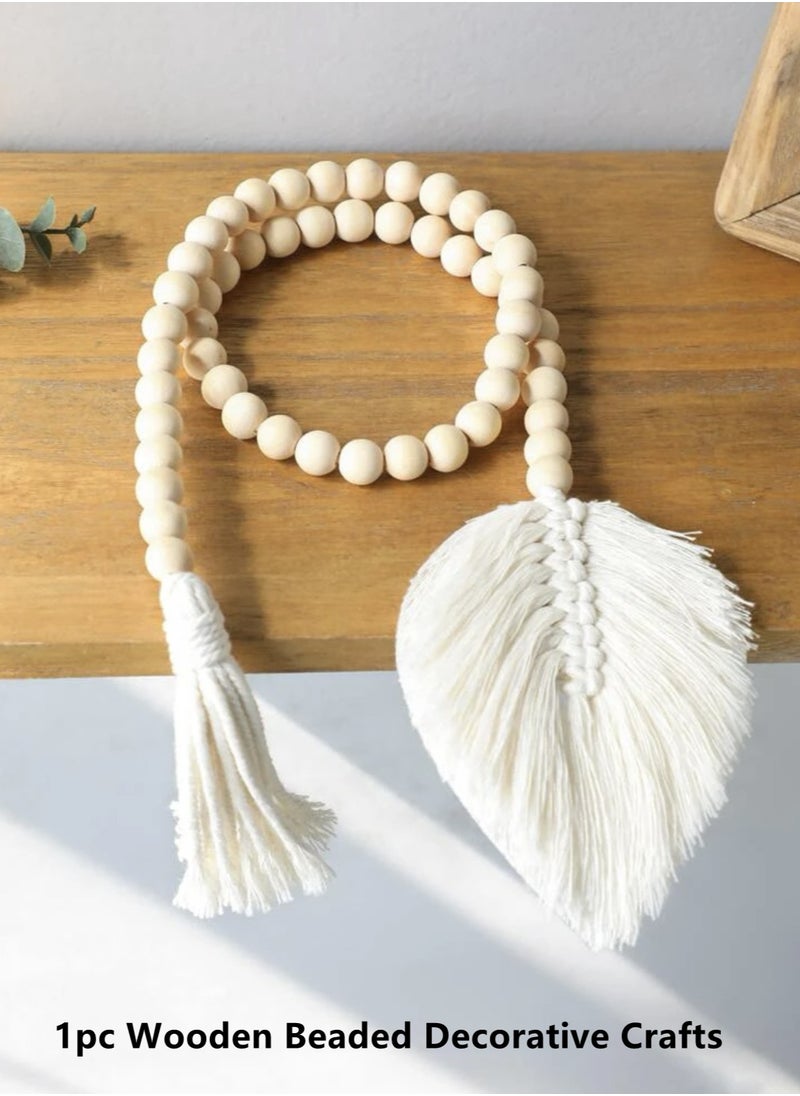 Kutis 1-Piece Bohemian Wooden Beaded Garland With Tassel Rustic Look Brown/White 93Centimeter  - Image 2