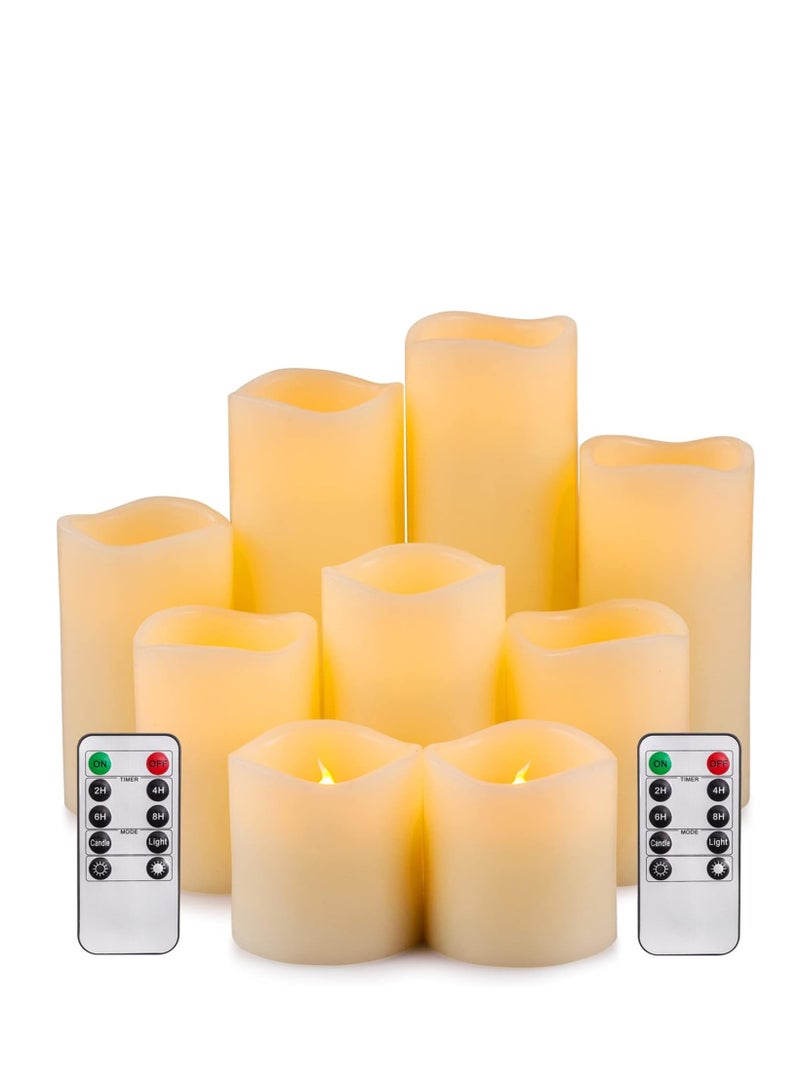 RY King Battery Operated Flameless Candle Set of 9 Real Wax Pillar Decorative Led Fake Candles with Remote Control and Timer (D3 x H3, 3", 4", 4", 5", 5", 6", 7", 8")  - Image 1