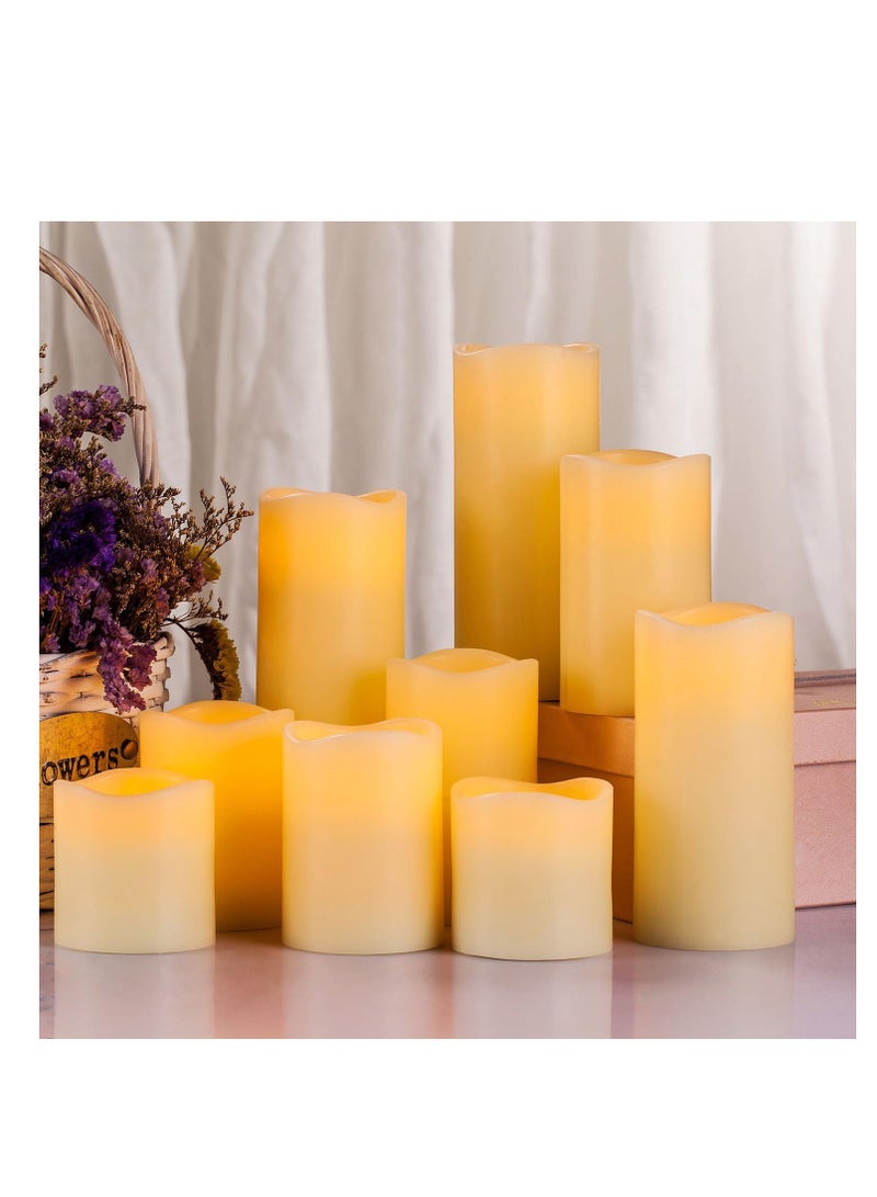 RY King Battery Operated Flameless Candle Set of 9 Real Wax Pillar Decorative Led Fake Candles with Remote Control and Timer (D3 x H3, 3", 4", 4", 5", 5", 6", 7", 8")  - Image 3