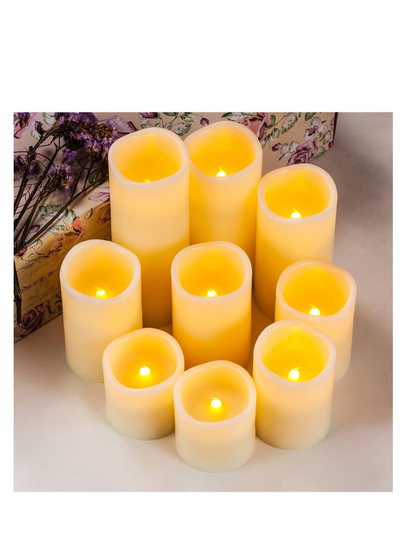 RY King Battery Operated Flameless Candle Set of 9 Real Wax Pillar Decorative Led Fake Candles with Remote Control and Timer (D3 x H3, 3", 4", 4", 5", 5", 6", 7", 8")  - Image 2