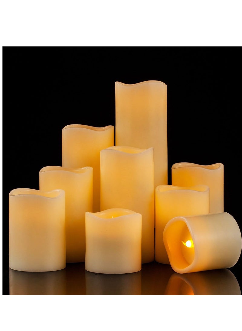 RY King Battery Operated Flameless Candle Set of 9 Real Wax Pillar Decorative Led Fake Candles with Remote Control and Timer (D3 x H3, 3", 4", 4", 5", 5", 6", 7", 8")  - Image 4