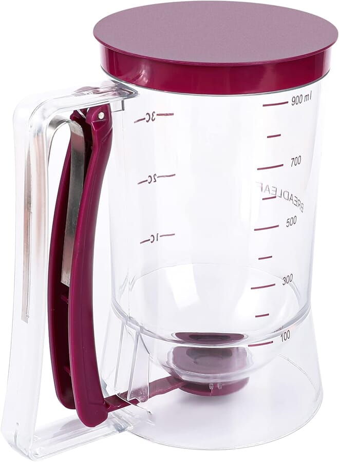 Webake Pancake Batter Dispenser 900ML Manual Cupcakes Separator with Measuring Label for Cupcakes Waffles Muffin Mix Crepes Cake