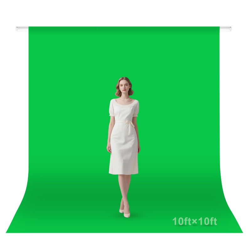 Qoolfoto Green Screen Backdrop, 10Ã—10FT Photography Chromakey Greenscreen Background Sheet for Zoom Meeting, Polyester Fabric Cloth Curtain for Photo Video Studio, Party, Live Streaming, Photoshoot - Image 1