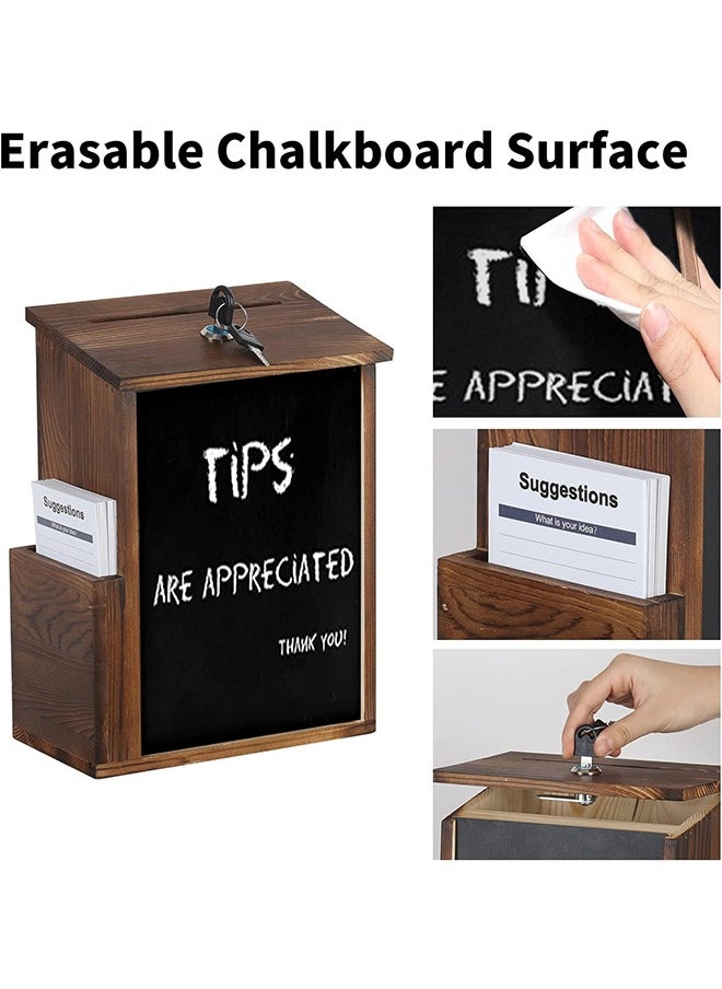 Generic - Lockable Suggestion Box Wooden Charity Donation Boxes Wall Mounted Comment Ballot Box with Secure Lock Card Holder and Writing Blackboard - Image 1
