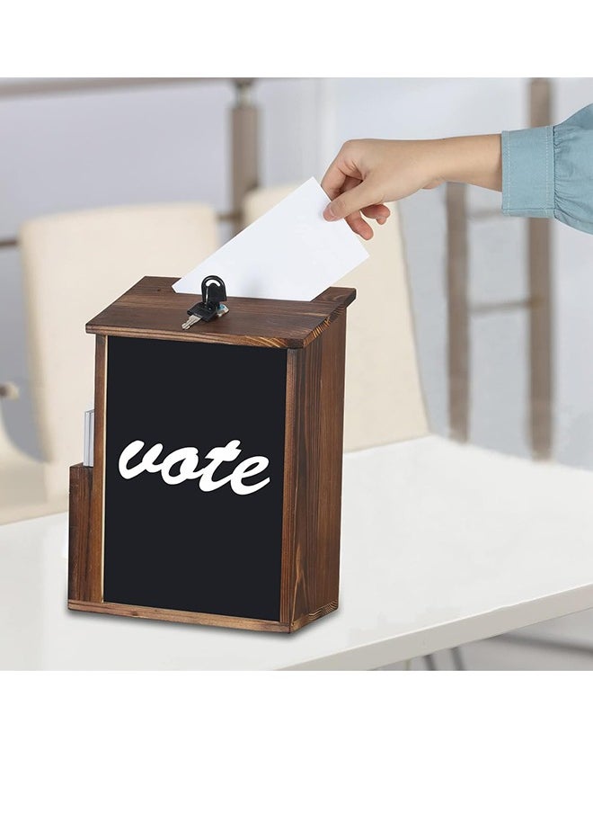 Generic - Lockable Suggestion Box Wooden Charity Donation Boxes Wall Mounted Comment Ballot Box with Secure Lock Card Holder and Writing Blackboard - Image 1