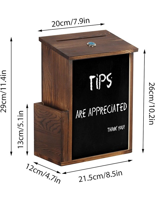 Generic - Lockable Suggestion Box Wooden Charity Donation Boxes Wall Mounted Comment Ballot Box with Secure Lock Card Holder and Writing Blackboard - Image 1