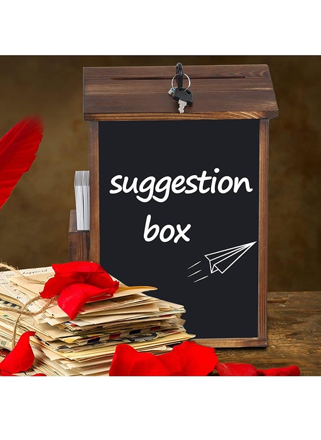 Generic - Lockable Suggestion Box Wooden Charity Donation Boxes Wall Mounted Comment Ballot Box with Secure Lock Card Holder and Writing Blackboard - Image 1
