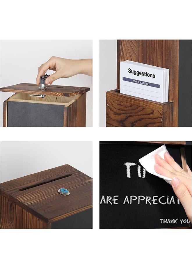 Generic - Lockable Suggestion Box Wooden Charity Donation Boxes Wall Mounted Comment Ballot Box with Secure Lock Card Holder and Writing Blackboard - Image 1
