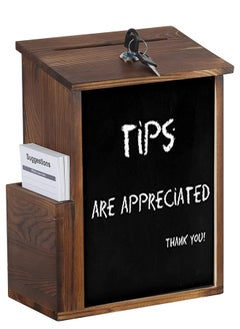 Lockable Suggestion Box Wooden Charity Donation Boxes Wall Mounted Comment Ballot Box with Secure Lock Card Holder and Writing Blackboard