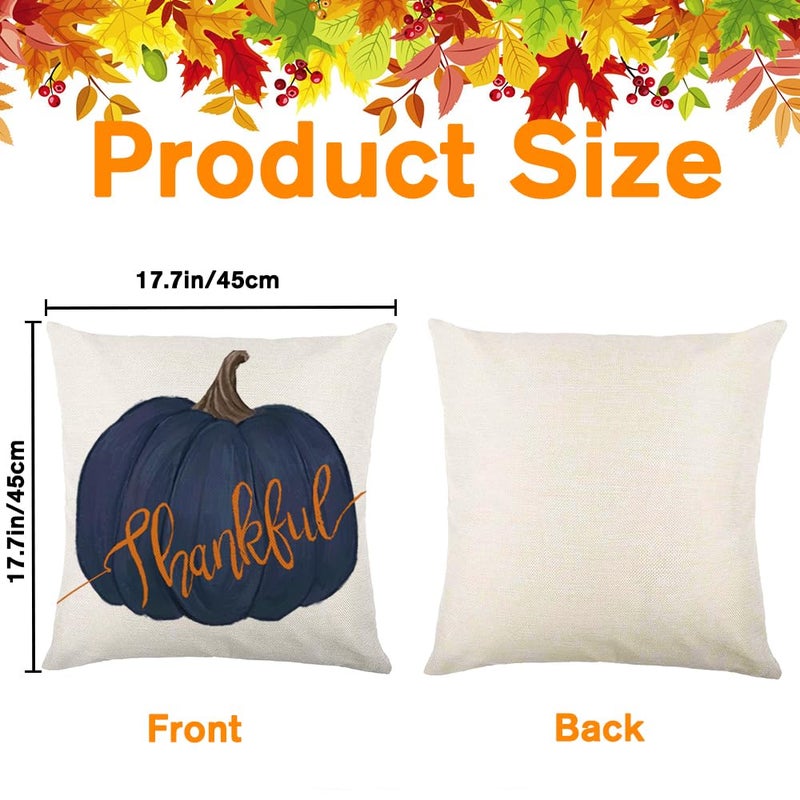 Vellibring Fall Pillow Covers 18 x 18 Inch Blue Pumpkins Throw Pillow Covers for Farmhouse Autumn Cushion Covers Thanksgiving Pillow Case for Indoor Home Bedroom Sofa Decor - Image 2