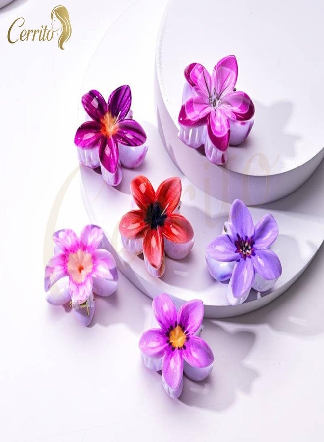 Cerrito 6 Pcs Small Flower Hair Claw Clips for Women & Girls - Colorful Durable Nonslip Clamps with Strong Hold for Thick & Thin Hair, Neutral Mini Hair Accessories for Everyday Styling (Multicolor) - Image 2