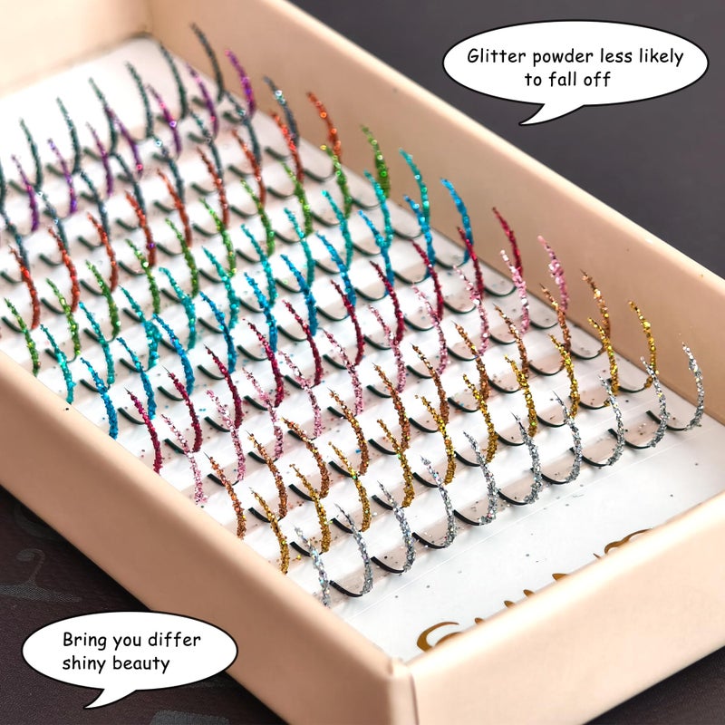 FQNing Glitter Lash Extensions Laser 12 Colors Long Lasting Sparkly Individual Spikes Eyelash Extension Professional Supplies 15mm for Daily,Party, Festival Makeup (Mix-12 Colors) - Image 4