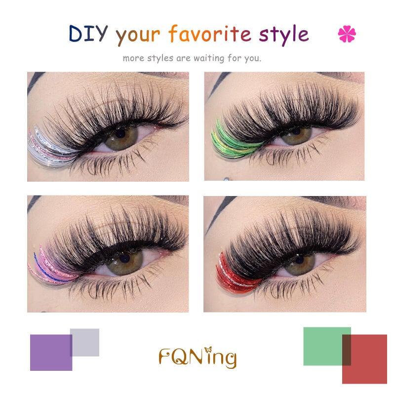 FQNing Glitter Lash Extensions Laser 12 Colors Long Lasting Sparkly Individual Spikes Eyelash Extension Professional Supplies 15mm for Daily,Party, Festival Makeup (Mix-12 Colors) - Image 5