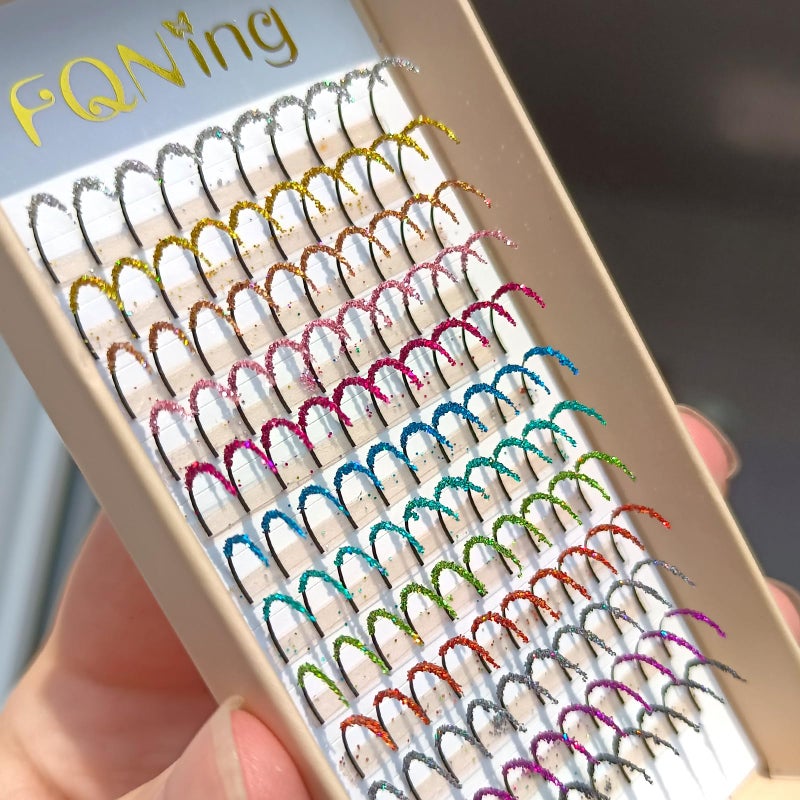 FQNing Glitter Lash Extensions Laser 12 Colors Long Lasting Sparkly Individual Spikes Eyelash Extension Professional Supplies 15mm for Daily,Party, Festival Makeup (Mix-12 Colors) - Image 1