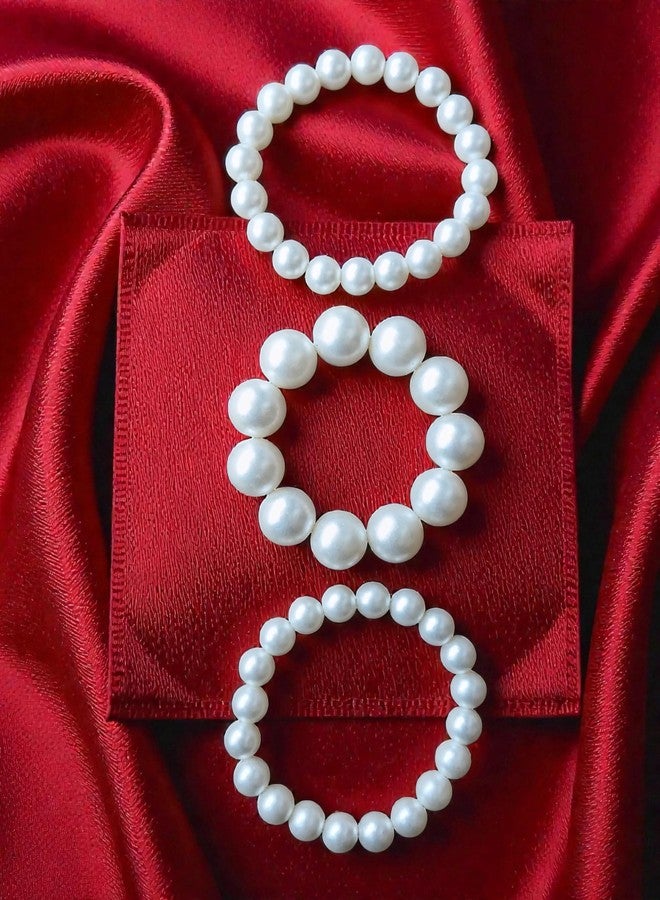 NEOBABY Elegant White Pearl Necklace, Earrings & Bracelet, Silver Chain Clasp, Formal | Wedding & Festival Prom Night and Valentine Gifts for Girls & Women's - Image 3