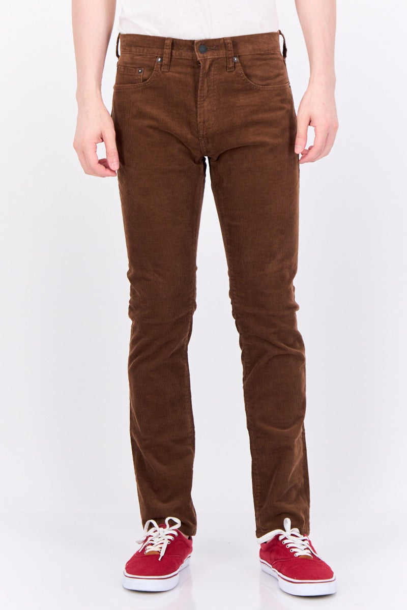 GAP Men Slim Fit Textured Corduroy Pants, Brown - Image 1