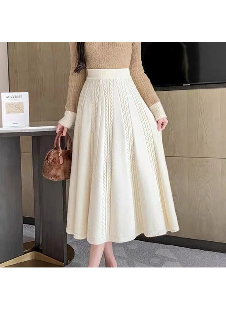Generic - Womens twist knitted skirt autumn and winter 2024 New High waist thick wool skirt pleated ruffled a-line skirt Gray - Image 1