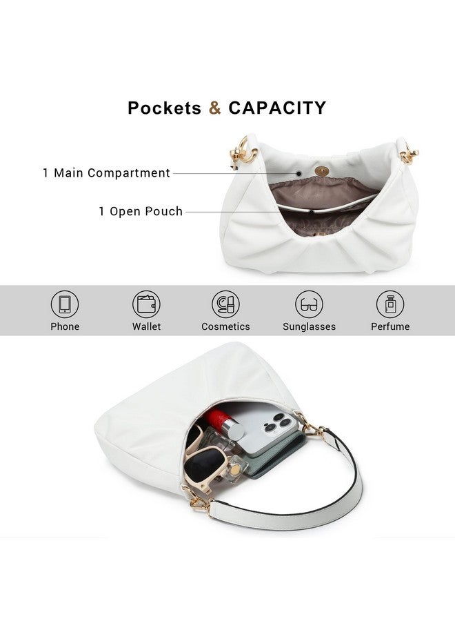 Dasein Ruched Hobo Handbag for Women Retro Shoulder Purse Crossbody Bag with 2 Removable Straps (White) - Image 3