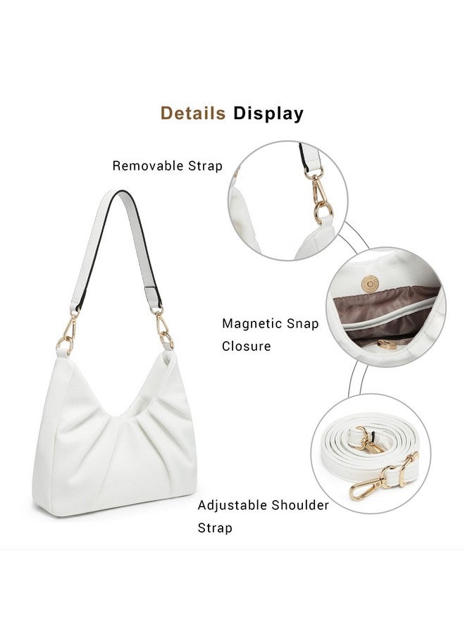 Dasein Ruched Hobo Handbag for Women Retro Shoulder Purse Crossbody Bag with 2 Removable Straps (White) - Image 4