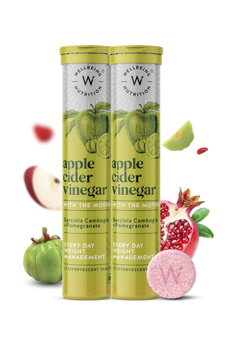 WELLBEING NUTRITION Apple Cider Vinegar (ACV) for Weight Loss with Mother & Garcinia Cambogia, Pomegranate| Weight Management, Gut Health, Supports Digestion, Boosts Metabolism 17 Effervescent Tablet Pack of 2 - Image 1