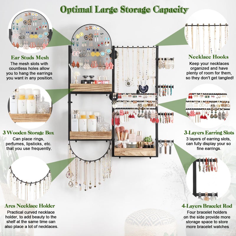 Keebofly Large Jewelry Organizer - Big Wall Mount Hanging Jewelry Holder Display for Earrings, Rings, Necklaces, Bracelets, Makeup, Perfume & Watches - Image 4