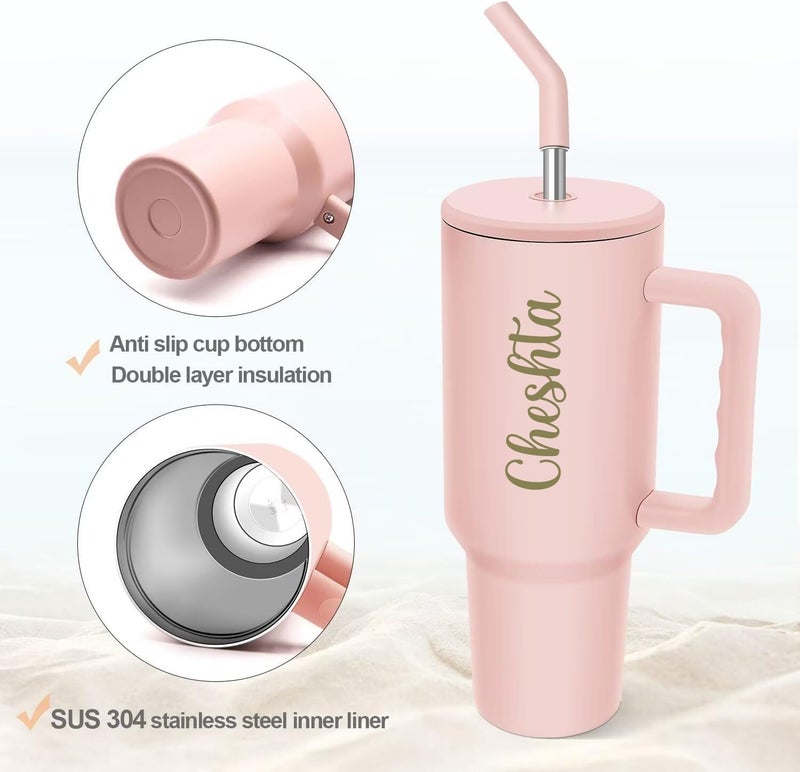 Nispruhay Customize Name Tumbler Sipper Mug with Handle and Straw Lid Travel Coffee Mug Vacuum Insulated Portable Personalize Your Logo Name Drinking Cup for Office Gym Travelling1200ml - Image 3