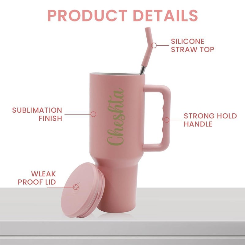Nispruhay Customize Name Tumbler Sipper Mug with Handle and Straw Lid Travel Coffee Mug Vacuum Insulated Portable Personalize Your Logo Name Drinking Cup for Office Gym Travelling1200ml - Image 2