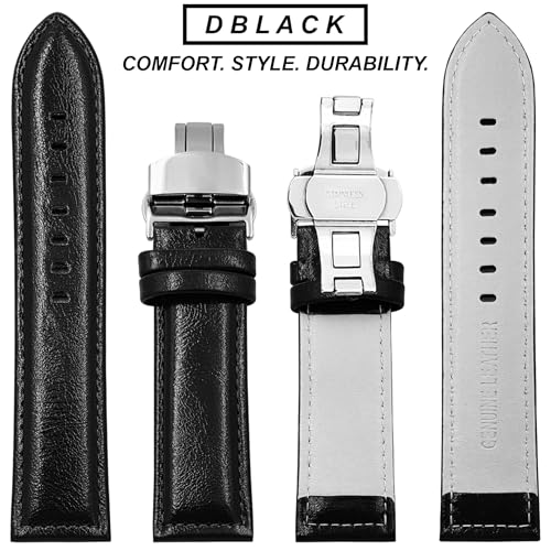 DBLACK ''BUZZ'' Premium Leather Watch Strap with Butterfly Lock, Minimalist Glossy Finish Watch Belt // For 20mm, 22mm, or 24mm Watch Band (Choose Your Size & Color) (Black, 22mm) - Image 4