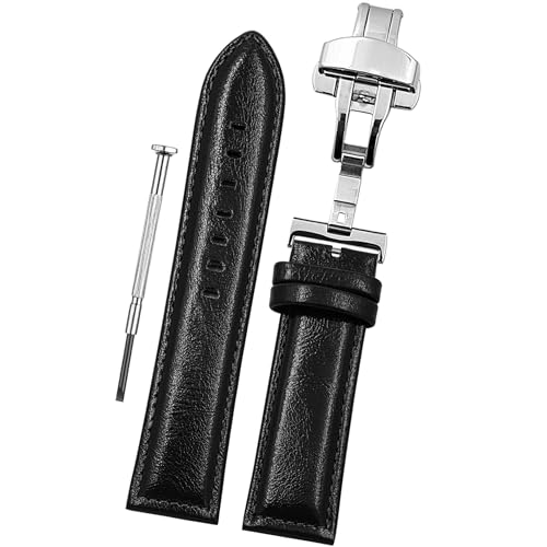 DBLACK ''BUZZ'' Premium Leather Watch Strap with Butterfly Lock, Minimalist Glossy Finish Watch Belt // For 20mm, 22mm, or 24mm Watch Band (Choose Your Size & Color) (Black, 22mm) - Image 1
