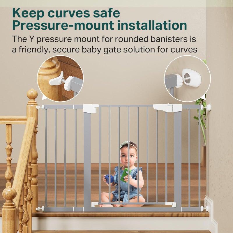 Cumbor 29.7-48" Baby Gate for Stairs, Mom's Choice Awards Winner-Dog Gates for Doorways, Auto Close Safety Pet Gate for Dogs Indoor, Easy Install Pressure Mounted Child Gate with Walk Thru Door, Gray - Image 4