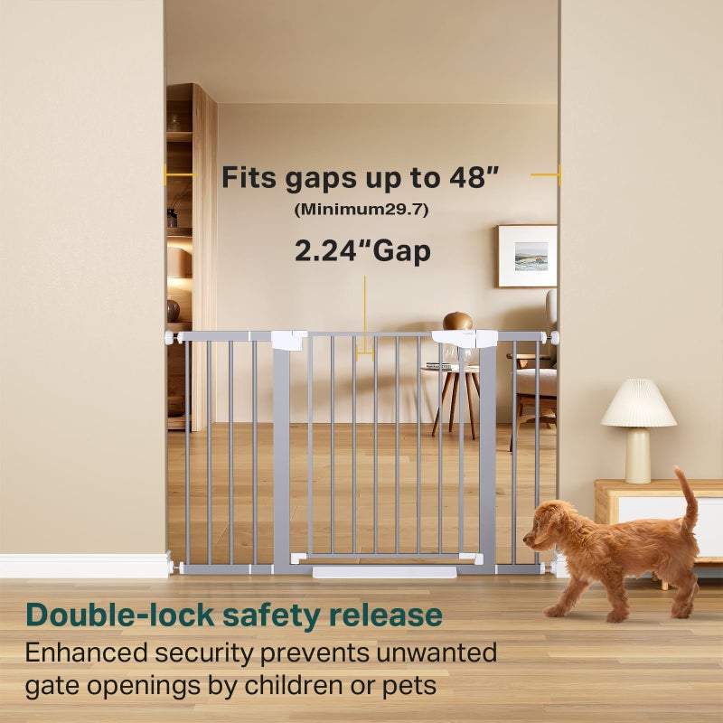 Cumbor 29.7-48" Baby Gate for Stairs, Mom's Choice Awards Winner-Dog Gates for Doorways, Auto Close Safety Pet Gate for Dogs Indoor, Easy Install Pressure Mounted Child Gate with Walk Thru Door, Gray - Image 2