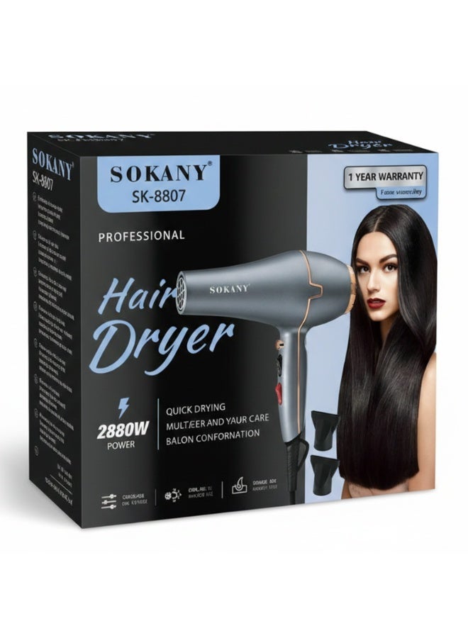 sokany SK-8807 Hot & Cool Hair Dryer – Lightweight Professional Blow Dryer with 2 Speed & Temperature Settings, Hot and Cold Air Function, Non-Slip Handle, Overheat Protection, High Performance Motor, Quiet Operation - Image 3