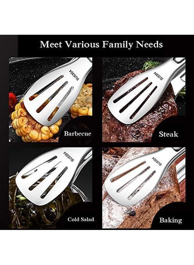 KASTWAVE Kitchen Tongs 304 Easy To Clean Food Safe Stainless Steel Cooking Tongs Salad BBQ Frying Tongs Utensils Kitchen Gift Etc Easy Grip Best Sturdy Tongs Non Stick. - Image 2