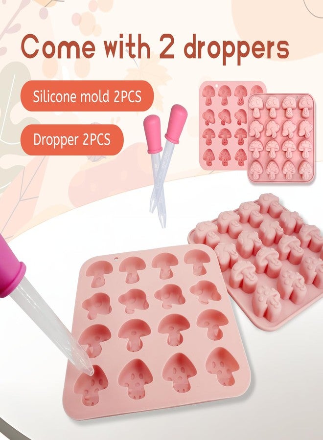 EQUNROY 2PCS Mushroom Silicone Mold with 2 Droppers - 16 Cavity 3D Cute Mushroom Gummy Molds for Chocolate Candy Jello Soap Resin - Fondant Ice Cube Cookie Candle DIY Crafts - Image 3